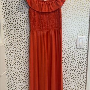 Orange Maxi Dress with Ruffled Neckline small